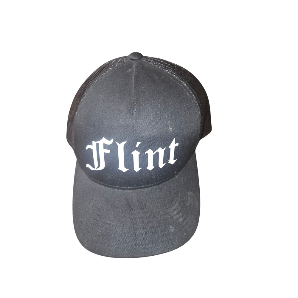 Flint Michigan Old English Graphic Trucker Hat Black‎ Mesh Snapback Cap